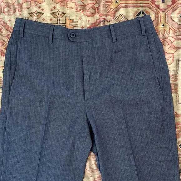 Zanella Todd Relaxed Fit Flat Front Solid Wool Dress Pants Blue size 33